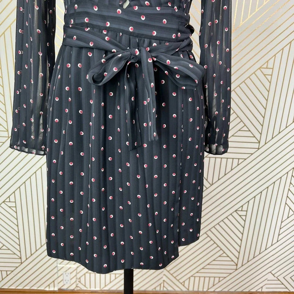 Alexis Leila Polka Dot Rio Print Tie‎ Neck Keyhole Mini Dress Black Size US XS - Picture 6 of 12